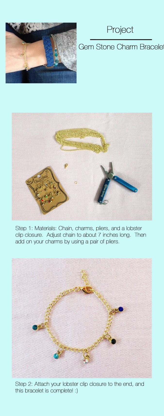 Gem Stone Charm Bracelet